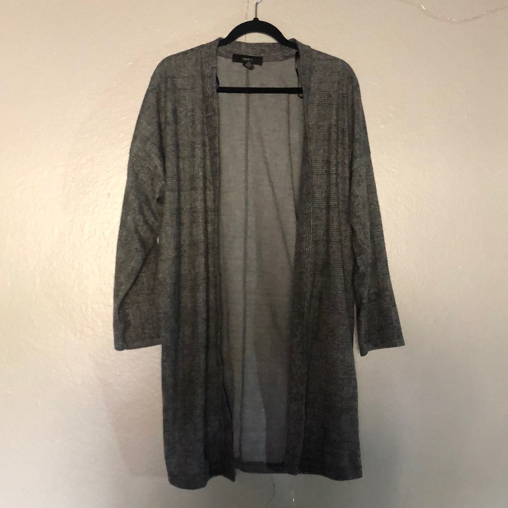 Forever21 Gray Plaid Duster Cardigan. Size M.